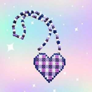 Purple Gingham Heart Kandi Necklace